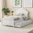 Bedroom and Guest Room Use Twin Size Platform Bed With Pull-Out Trundle, Solid Wood Construction, White Finish