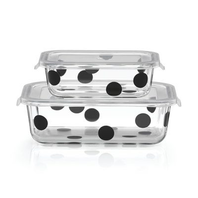 Deco Dot Glass Food Storage Container - Set of 2 Containers and 2 Lids