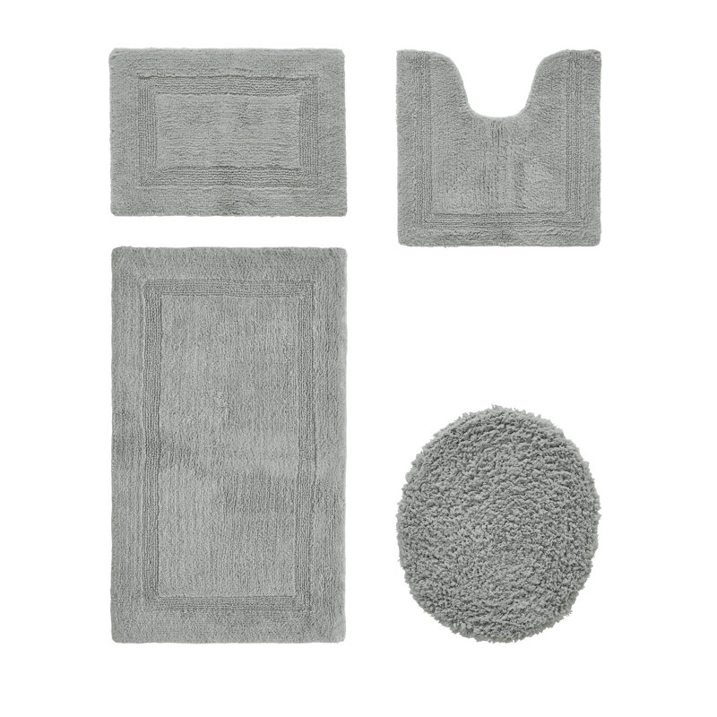 Lux  Premium 100% Cotton 4 Piece Bath Rug Sets, Machine Washable, Super Absorbent & Tufted Weave Reversible Bath Mat for Bathroom, Shower, and Tub, Oeko-Tex Certified Bathroom Rugs
