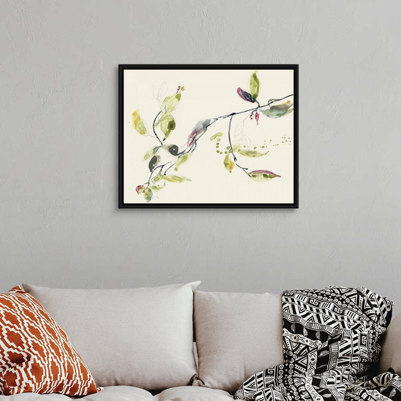 " Leaf Branch I " by Jennifer Goldberger Painting Print, 26" H x 32" W, Black Framed Canvas