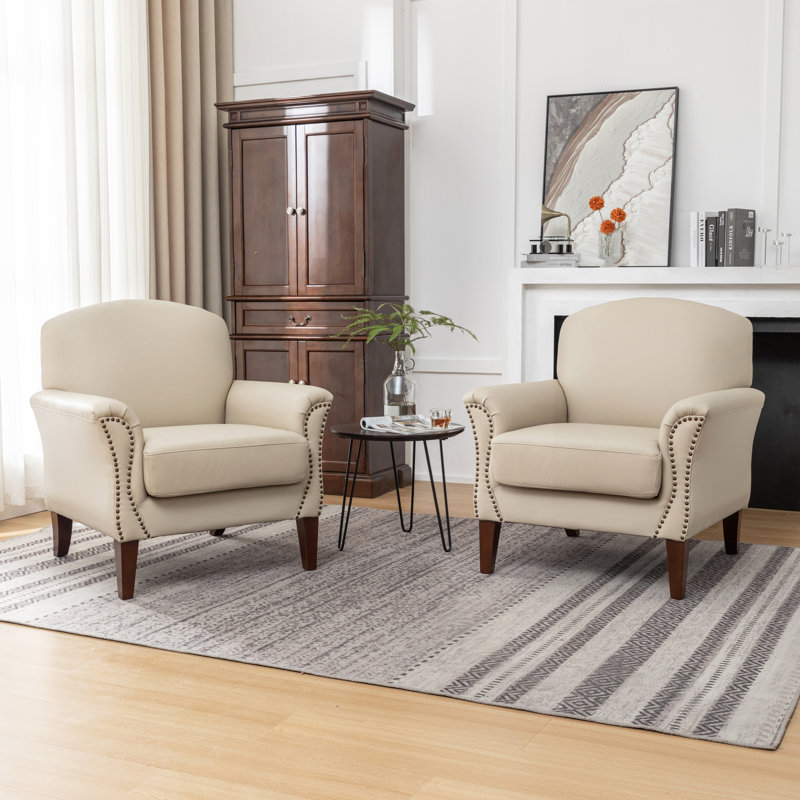 Fauteuil Shalisia, Cuir véritable beige