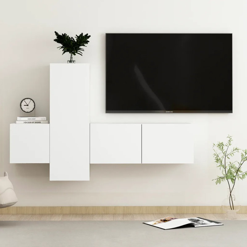 Axcell Unfinished Entertainment Centre for TVs up to 88", White, 30cm H x 30cm D x 80cm W