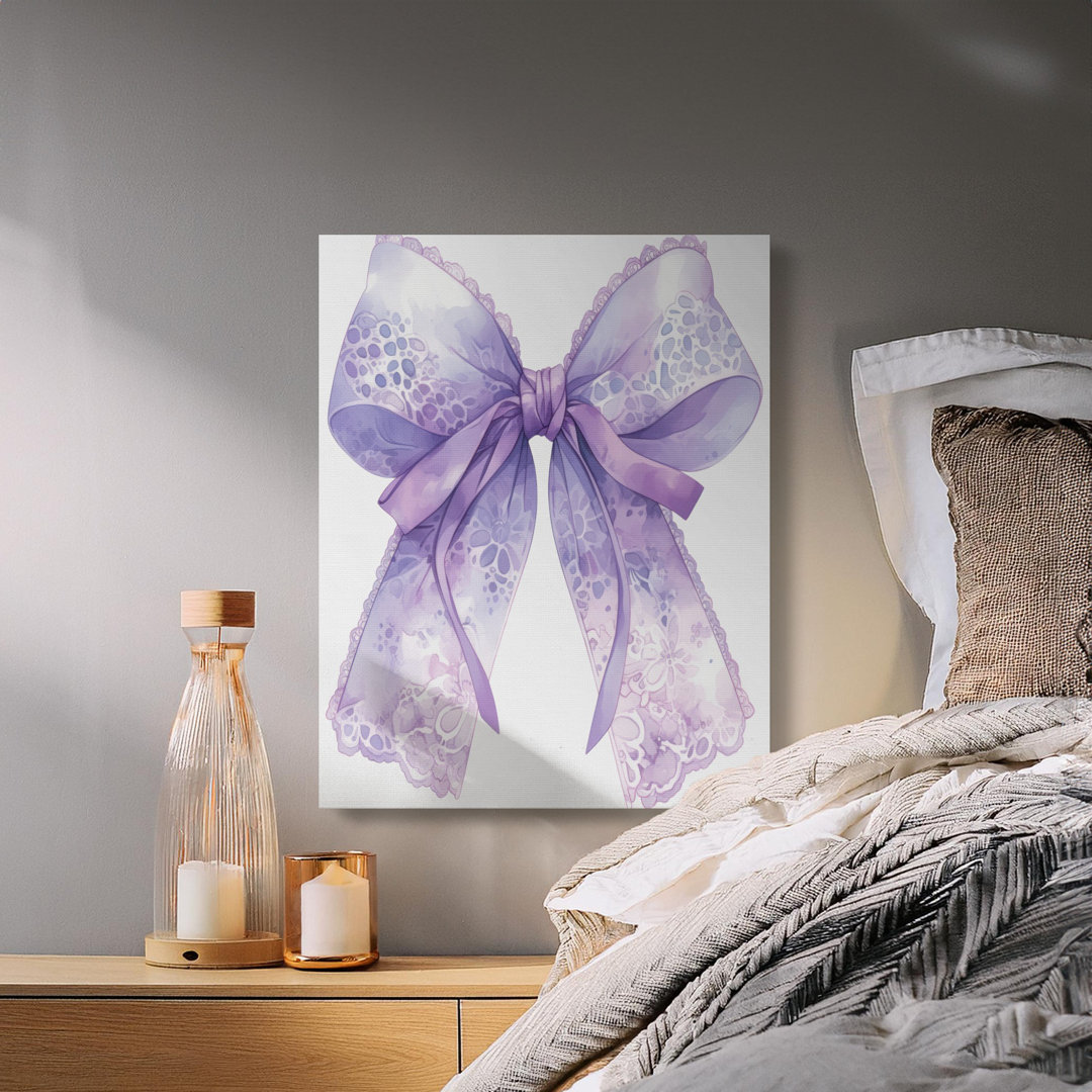 Coquette Lavender Lace Bow Canvas Wall Art, Feminine Purple Ribbon Aesthetic Decor, Soft Girl Room Gift for Her