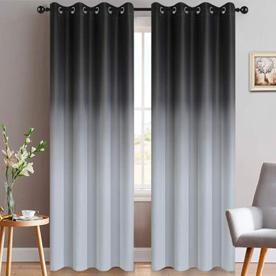 Yakamok 84 Inch Long Room Darkening Ombre Curtains For Bedroom, Thermal Insulated Window Drapes Black And Greyish White Gradient Curtains With Grommet For Living Room(52 Inch Width, 2 Panels)