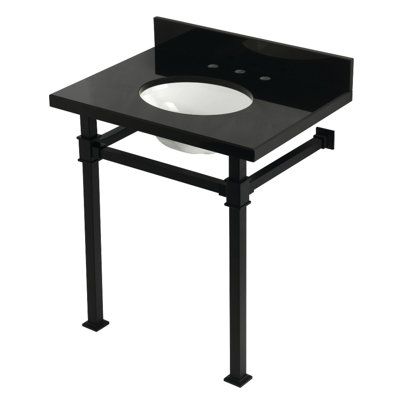Évier de console en granit noir Kingston 30 pouces avec pieds en acier inoxydable Kingston (8 pouces, 3 trous) Kingston