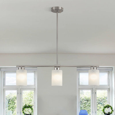 Delvin Delmo 3 - Light 31.5" Modern Linear  Kitchen Island Lighting Fixture With Milk Glass Shade Pendant Light For Dining Room Kitchen Island With Adjustable Rods