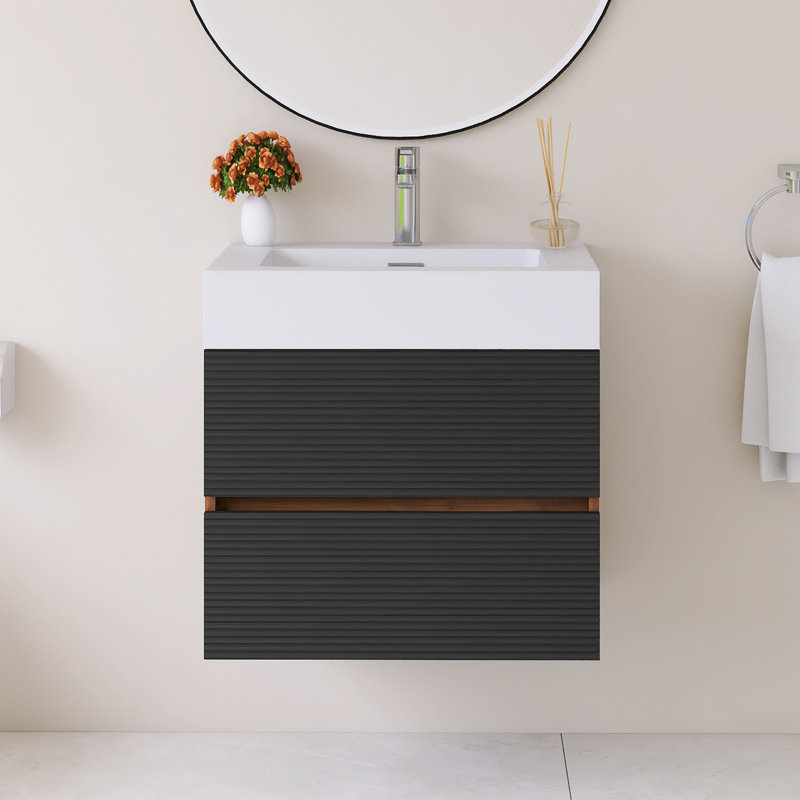 Meuble-lavabo mural 24 po avec lavabo à surface solide blanc, 24"