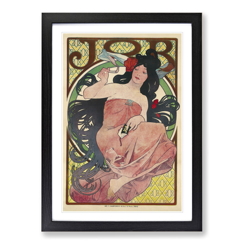 Job Vol.1 by Alphonse Mucha - Picture Frame Painting, 36cm H x 27cm W x 2cm D, Black