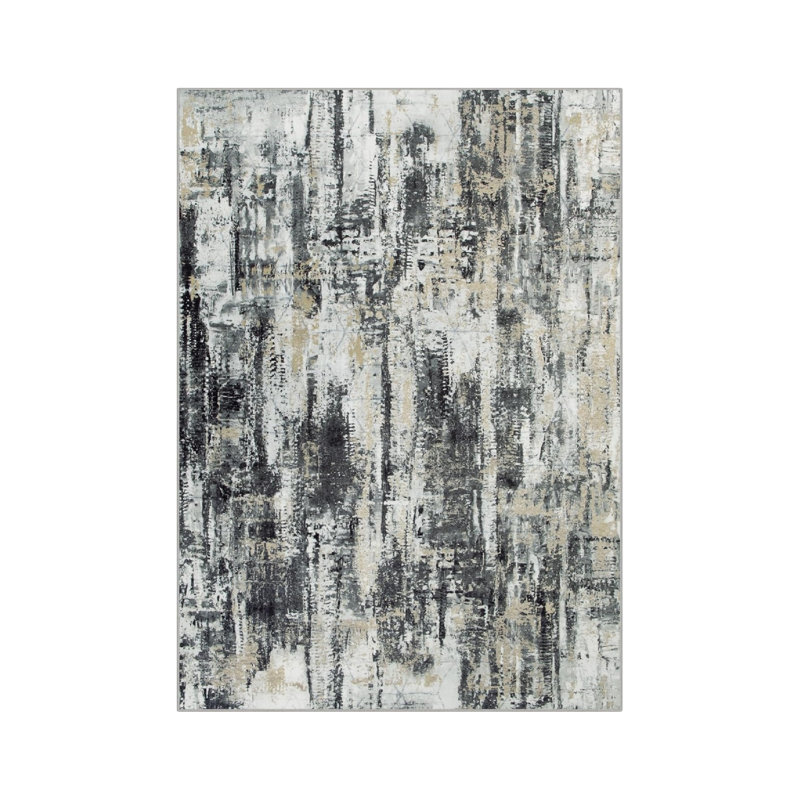 Gray Black Distressed Abstract Rug 5 x 7 Ft for Office
