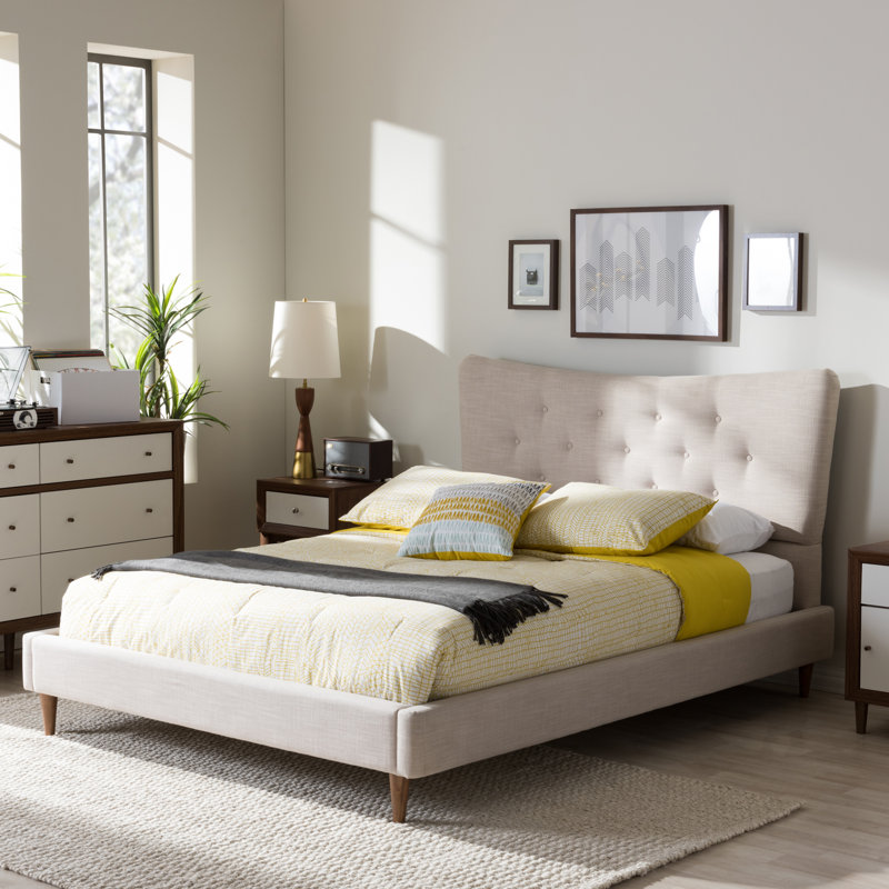Belony Upholstered Platform Bed, Beige, King