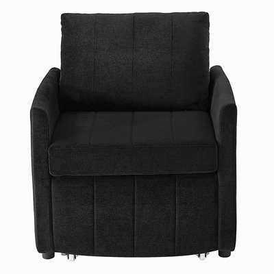 Canapé-lit convertible en tissu, canapé-lit coulissant de 31,5 po, avec 5 dossiers réglables, poche latérale et panier de rangement, chaise-lit pliable, salon, utilisation en appartement, noir