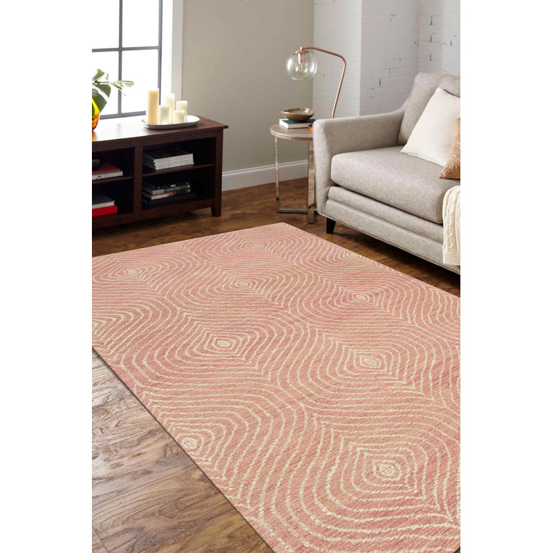 Tapis transitionnel rose en laine touffeté à la main Barragan, Rectangle de 5 pi x 8 pi