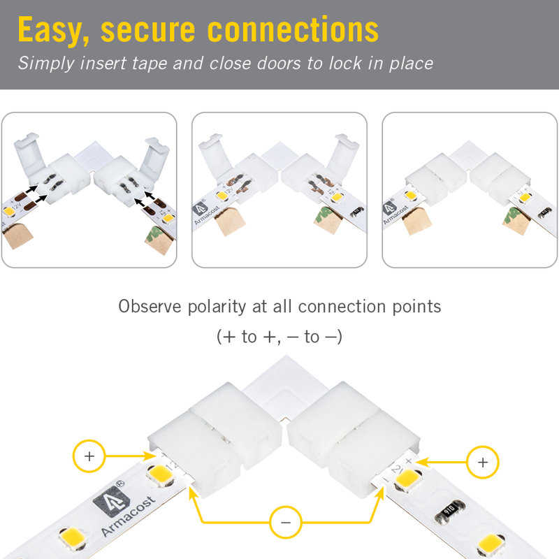 SureLock Pro, bande lumineuse à 2 broches, bande à connecteurs de coin, paquet de 4