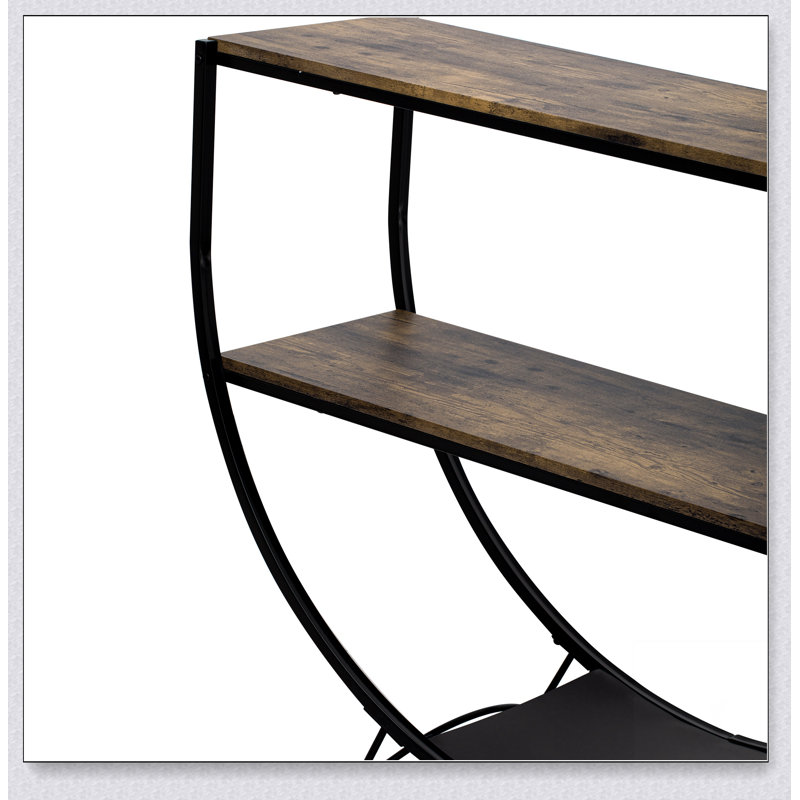 Rustic Industrial Design Demilune Shape Textured Metal Distressed Wood Console Table