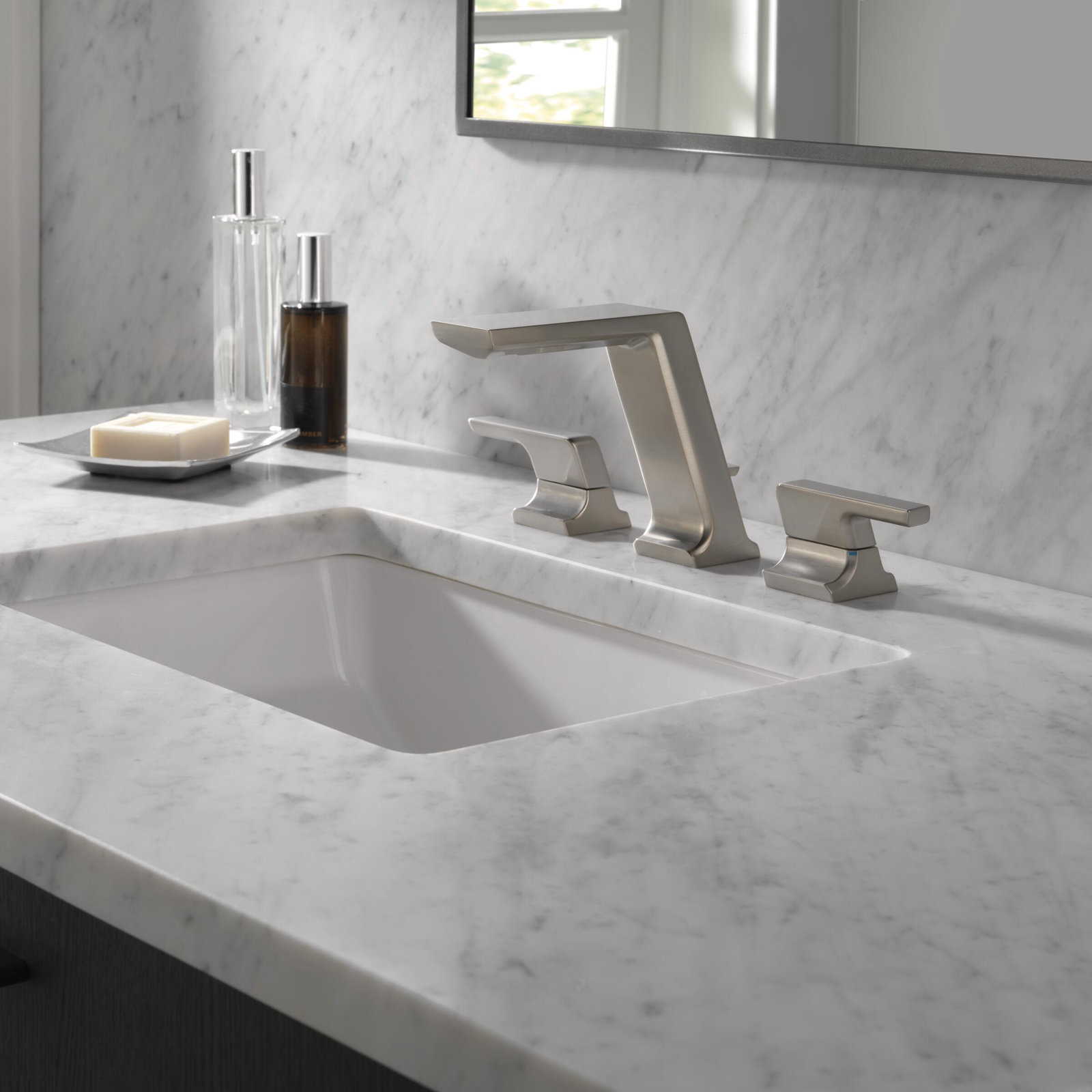 Pivotal Widespread Bathroom Faucet with Drain Assembly, Lumicoat Stainless Steel