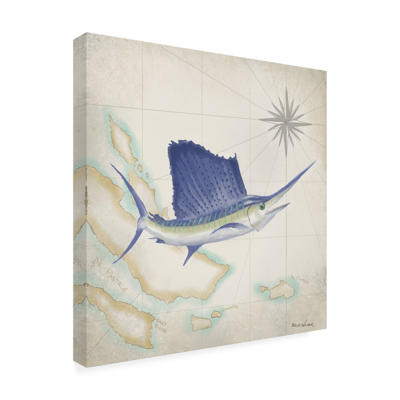 Toile d'extérieur Rebekah Rick Novak «Sailfish Map II», H 35 po x l 35 po x P 1,5 po