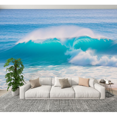 Modern Peel and Stick Wallpaper Crystal Clear Turquoise Ocean Wave Splashing Shore Wall Murals 100"H x 144"W Removable PVC Wall Paper Self-Adhesive Wall Decor for Bedroom Living Room