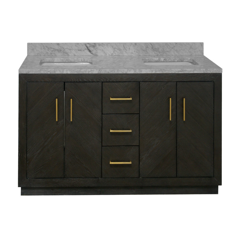 Ensemble de meuble-lavabo double 60 po Sadelle, Chêne foncé