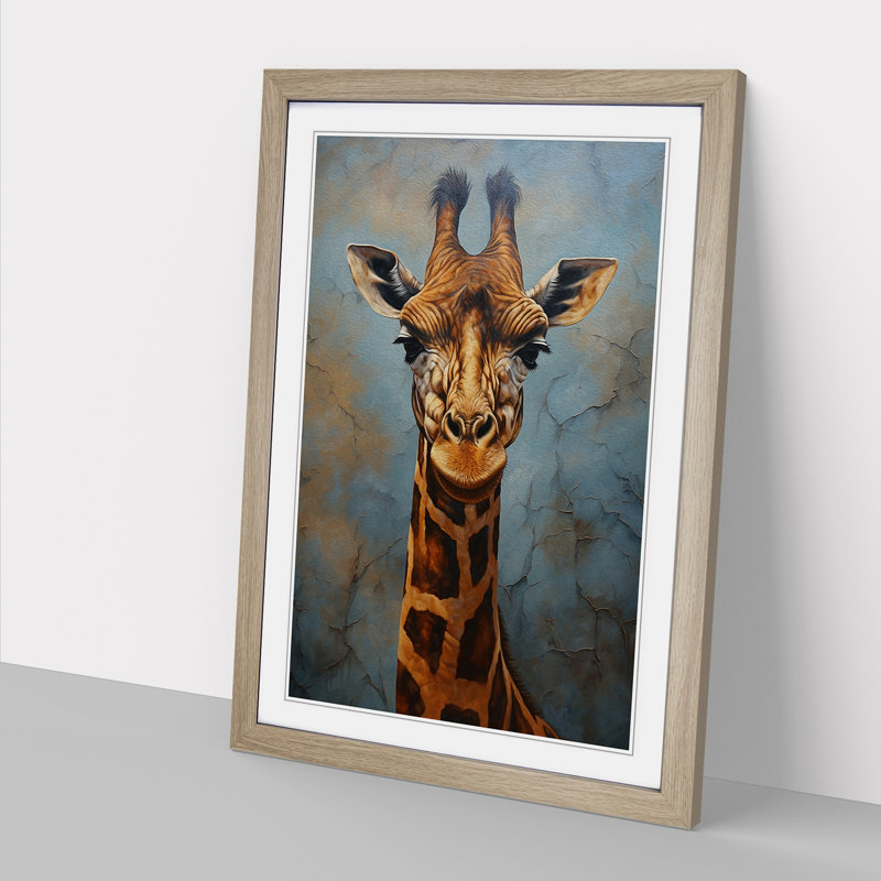 Giraffe Hard Edge Painting - Framed Print, 46cm H x 34cm W x 2cm D, Oak