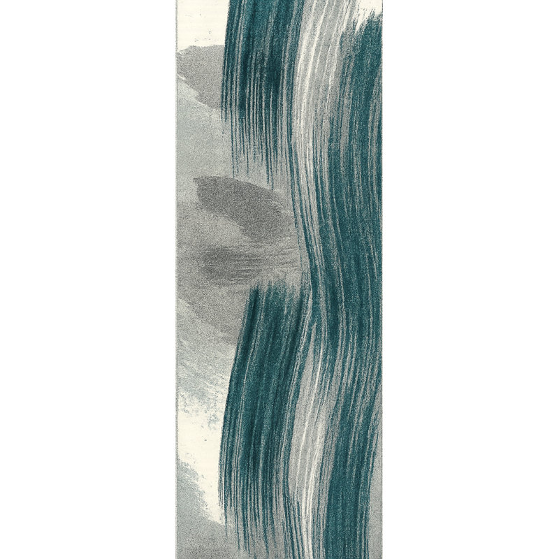 Rug Branch Rivah 2' x 16' (2'3" x 16')  Blue/White Abstract Indoor Runner Rug, Contemporary, Medium Pile, Stain-Resistant Hallway Carpet - Entryway, Mudroom, Bedroom, and Kitchen