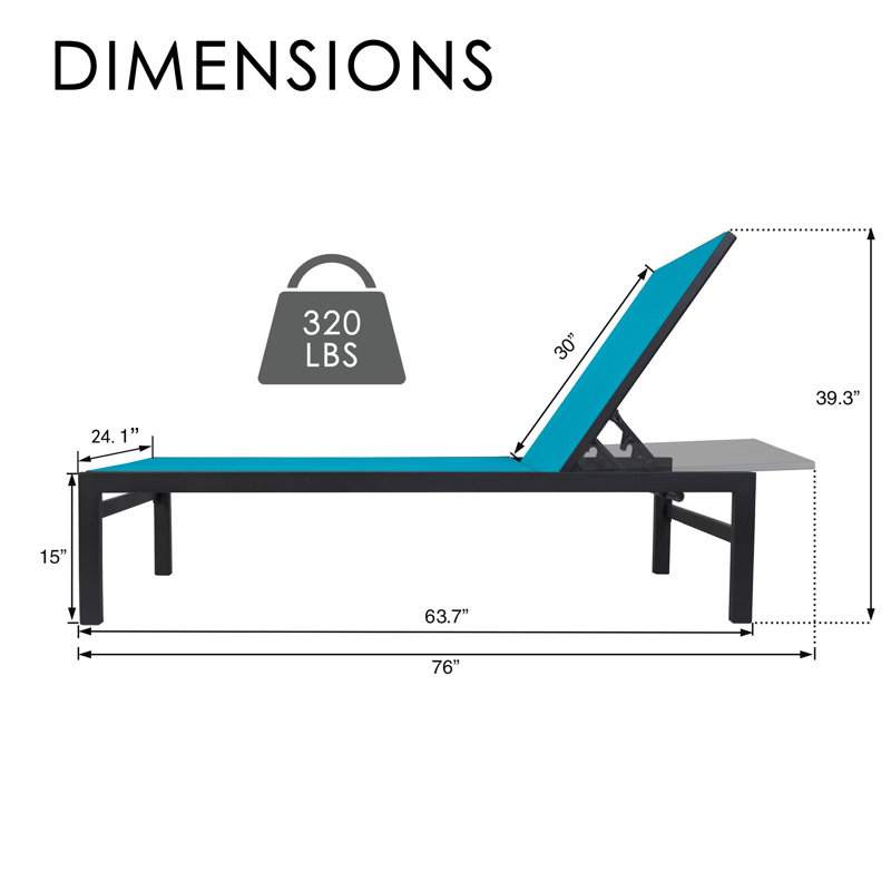 Chaise longue d'extérieur Kozyard, structure en aluminium et tissu textilène, chaise longue inclinable réglable pour la piscine, les bains de soleil et la cour bleue