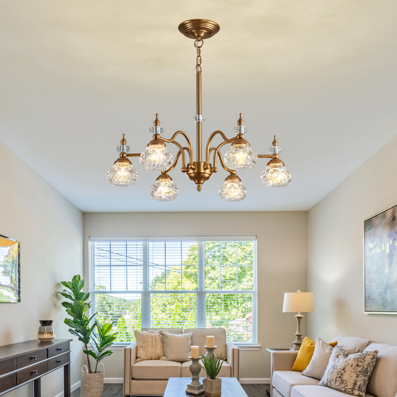 Harjeevan 6 - Light Antique Brass Dimmable Chandelier with Glass Globe