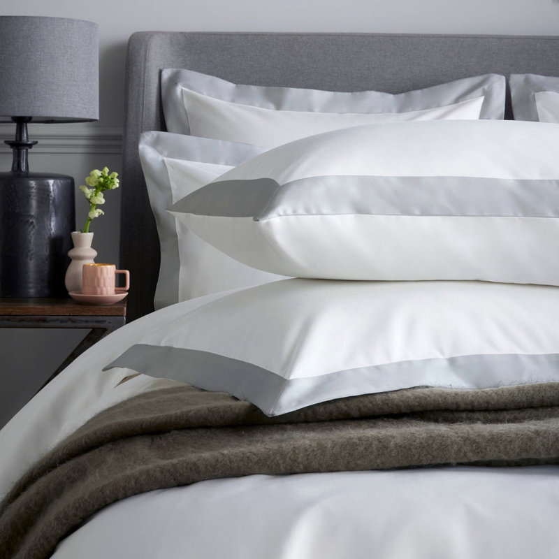 Kento 100% Sateen Cotton Oxford Pillow Case, White/Grey