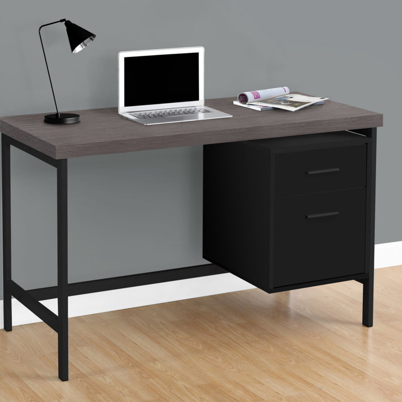 Bureau d'ordinateur, bureau personnel, ordinateur portable, installation à gauche, à droite, tiroirs de rangement, L 48 po, travail, stratifié, métal noir, contemporain, moderne