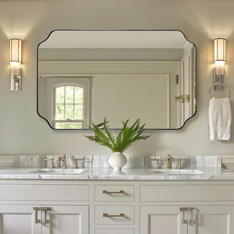 Miroir de salle de bain Modern Cadre en acier inoxydable, Nickel brossé, 48 po x 30 po