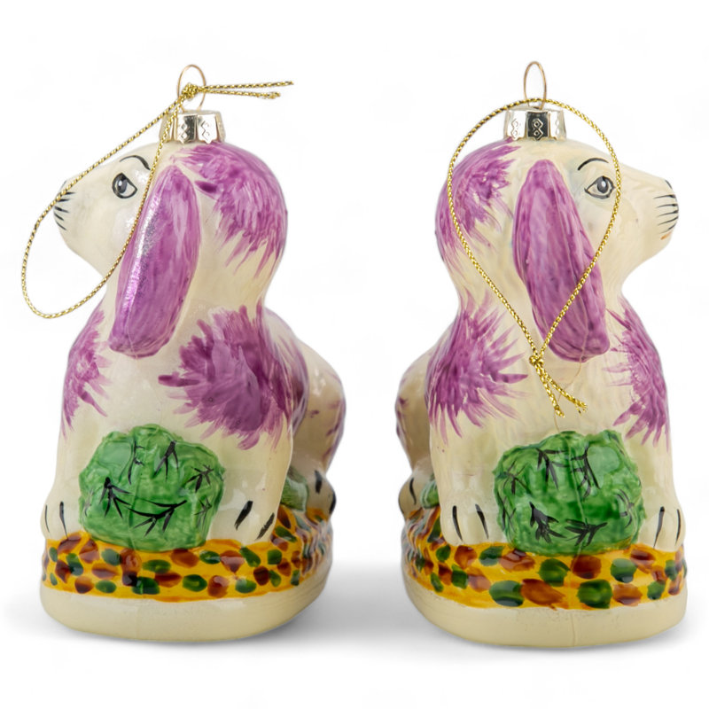 Pair of Pink Bunnies Glass Ornament, Pink