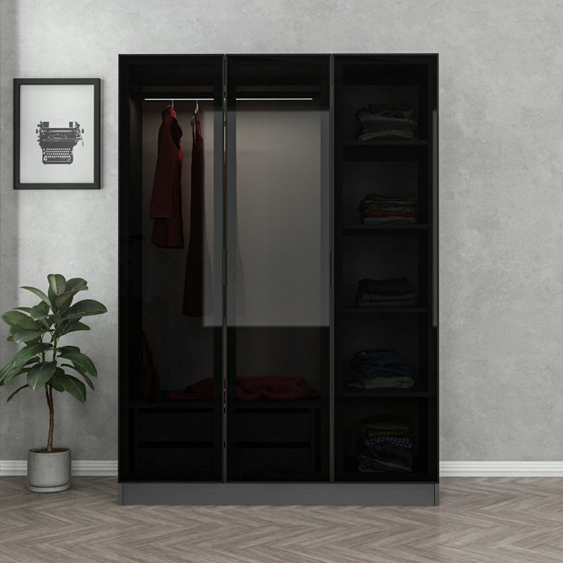 Armoire moderne anthracite 53,1 po x 82,7 po x 20,5 po | 100% panneau de particules enduit de mélamine, épaisseur: 0,7 pouce | Élégants accents noirs, solution de rangement parfaite pour les chambres contemporaines et les espaces de rangement