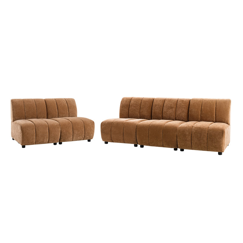 Canapé capitonné en chenille 5 pièces 140 po Hawkinge, Caramel