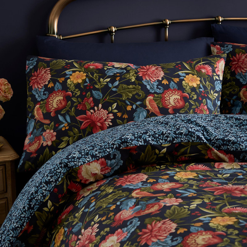 D & D Bejewelled Duvet Cover Set Navy, King Duvet Cover + 2 Standard Pillowcases