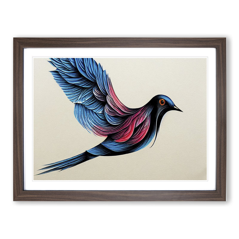 Luxurious Dove Bird Abstract - Single Picture Frame Print, 46cm H x 64cm W x 2cm D, Walnut
