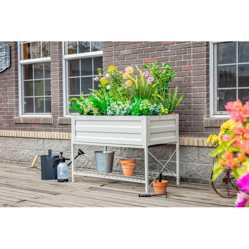 Lit de jardin surélevé en acier avec doublure et tablette de rangement Abubokar