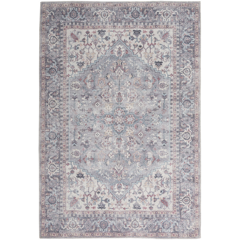 Machine Washable Oriental Gray Area Rug, Rectangle 5'3" x 7'3"