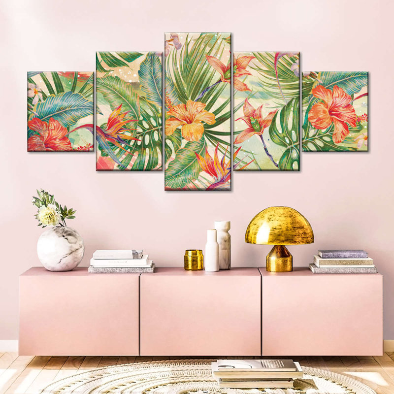 Impression sur toile de plantes tropicales assorties, H 36 po x l 80 po x P 1,25 po