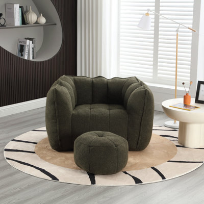 Fauteuil à billes souple avec mousse haute résilience (copeaux) pour le salon et la chambre à coucher, canapé carré confortable avec repose-pieds, housse pour adultes pour jouer, lire et regarder la télévision