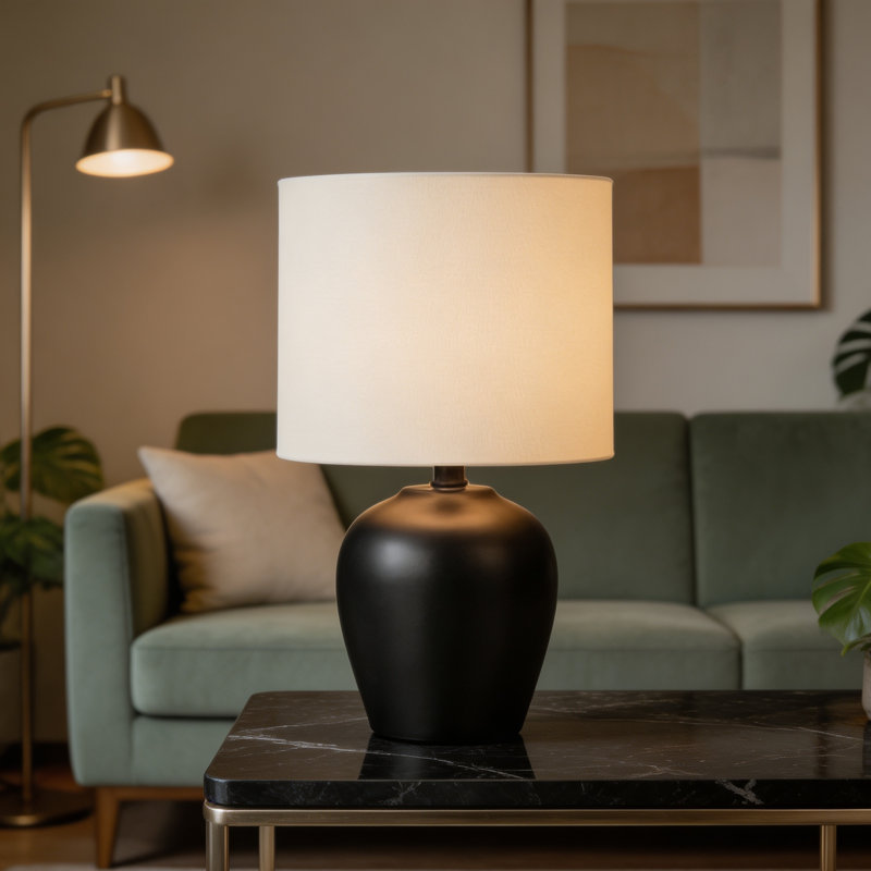 Table Lamp - 17"H, Black Ceramic Material
