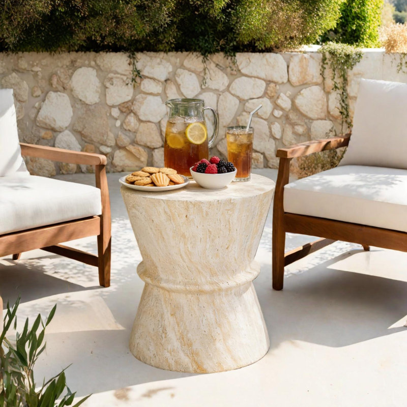 Table d'appoint d'extérieur en forme de sablier avec texture de pierre simulée, Beige, jaune