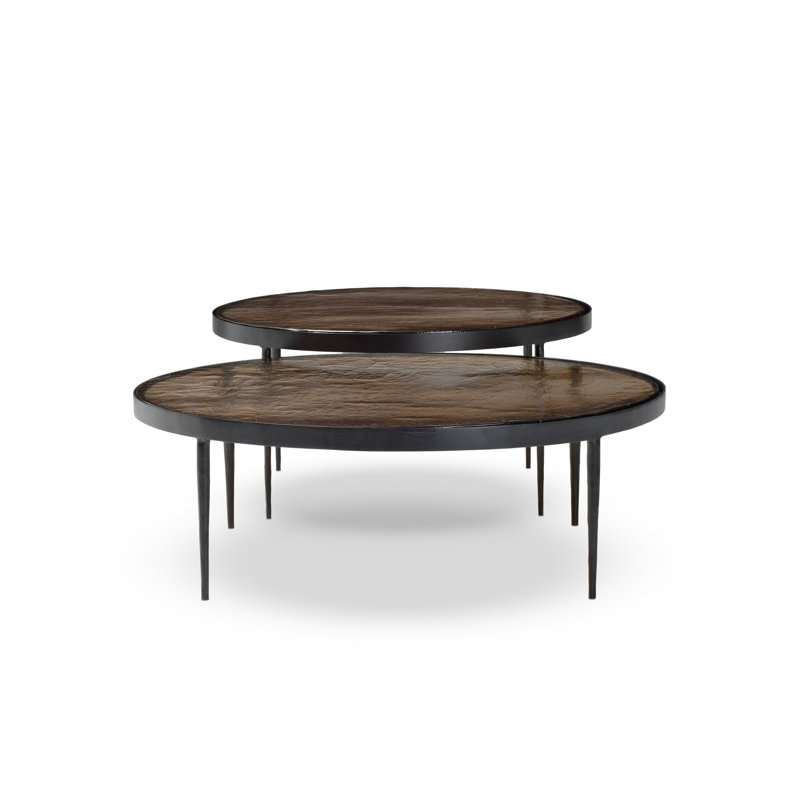 Yoko Nesting Set Of 2-Smoked Brown Cast Glass, Smoked Brown Cast Glass