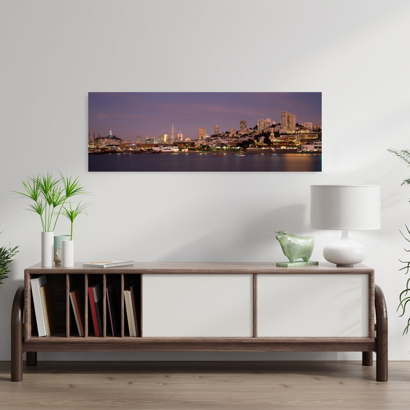 Sea With A City In The Background Coit Tower Ghirardelli Square San Francisco California USA by Thomas Winz - Wrapped Canvas Panoramic Print