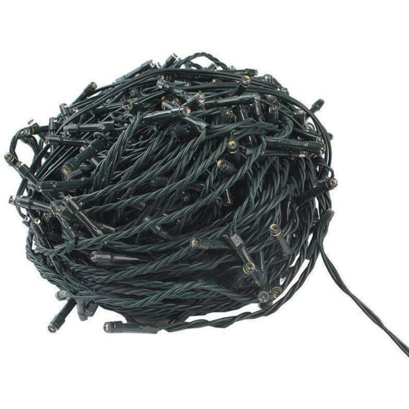 Compact LED Christmas String Lights with 8 Effects, Auto Memory, Timer, Green Cable, Indoor/Outdoor, Cool White