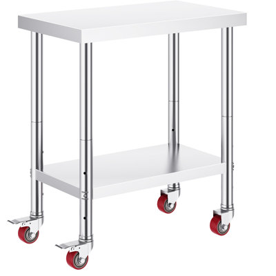 Table de travail robuste en acier inoxydable de 30 po x 18 po x 34 po avec tablette réglable à 3 niveaux et frein à roulettes pour la préparation des aliments dans la cuisine