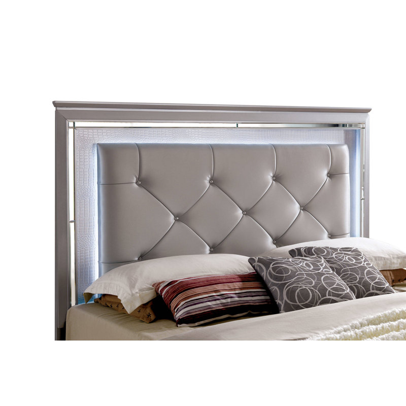 Lit tapissier standard capitonné Sidney, Très grand, Argent
