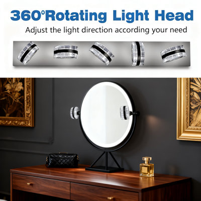 5-Light LED Bathroom Vanity Light With 5CCT, 360° Rotatable Black Modern Fixture, Equivalent To 220W Incandescent, ETL Certified For Over Mirror Lighting