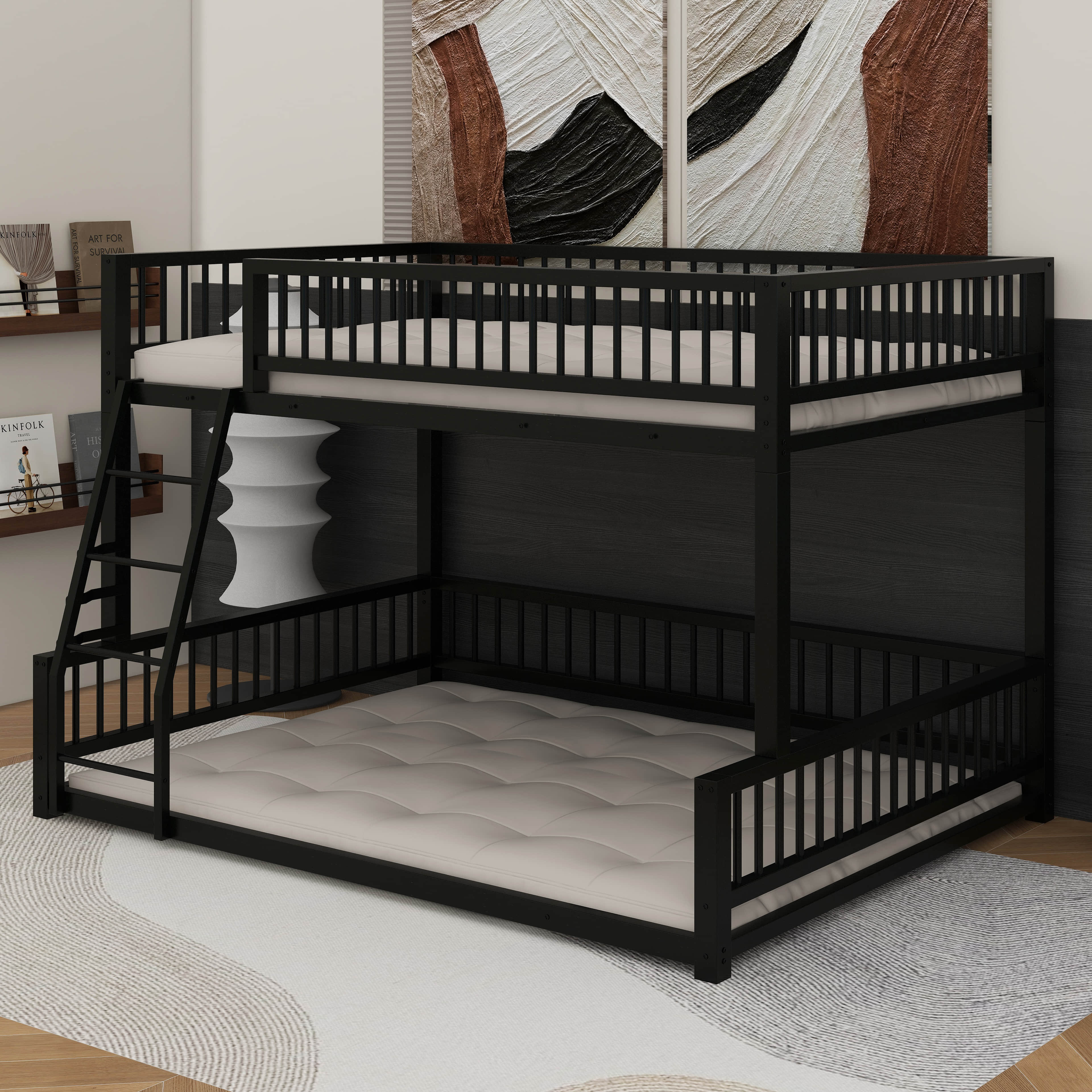 Ebern Designs Twin XL Over Queen Floor Bunk Bed With Ladder - Wayfair ...