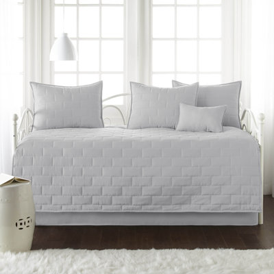 Southshore Fine Linens Brickyard Collection 6-Piece Daybed Set in Vilano Light Grey, Lightweight Double-Brushed Microfiber Quilted Bedding Set with 3 Pillow Shams, Bed Skirt and Neck Pillow, Twin