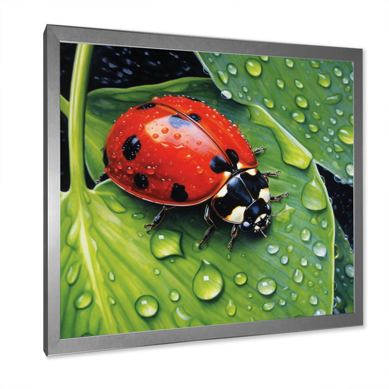 Coccinelles rouges et noires I, H 30 po x l 30 po x P 1 po, Cadre simple argenté