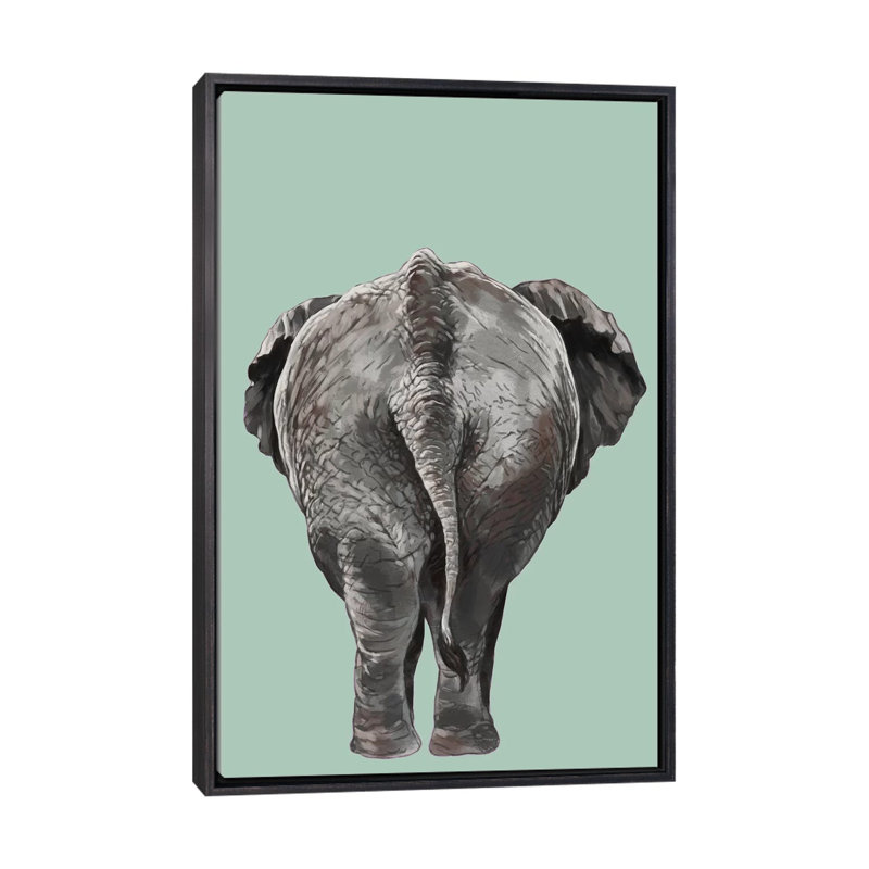 Art de bout éléphant, Toile avec cadre noir patiné, H 48 po x l 32 po x P 1,5 po